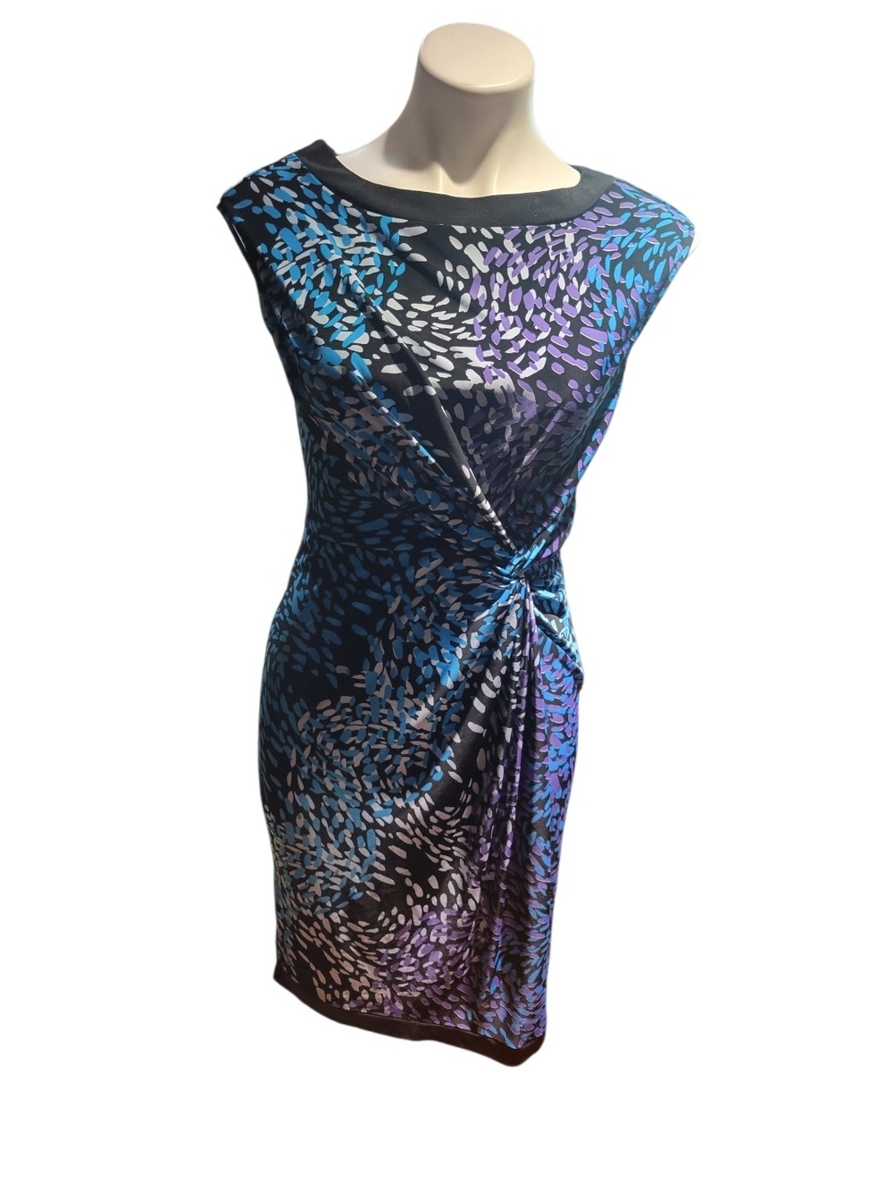 Aa Studio Abstract Petal Twist-Detail Midi Dress in Blue, Purple & White